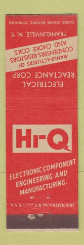 Matchbook Cover - Hi Q Electrical Reactance Corp Franklinville NY