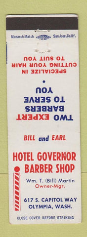 Matchbook Cover - Hotel Governor Barber Shop Olympia WA