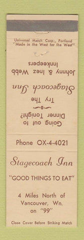 Matchbook Cover - Stagecoach Inn Vancouver WA