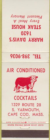 Matchbook Cover - Harry Davis's Steak House Cape Cod MA