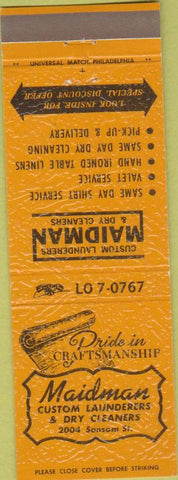 Matchbook Cover - Maidman Laundry Philadelphia PA orange