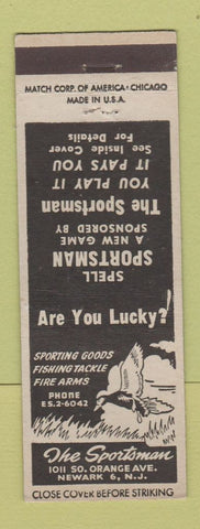 Matchbook Cover - The Sportsman Sporting Goods Newark NJ