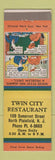 Matchbook Cover - Twin City Restaurant North Plainfield NJ