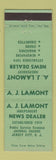 Matchbook Cover - AJ Lamont News Dealer Jersey City NJ