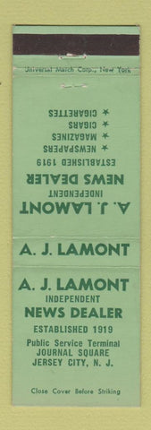 Matchbook Cover - AJ Lamont News Dealer Jersey City NJ