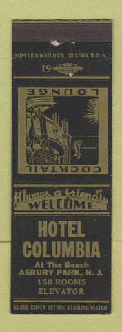Matchbook Cover - Hotel Columbia Asbury Park NJ