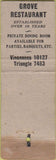 Matchbook Cover - Grover Restaurant steaks NO TOWN WEAR
