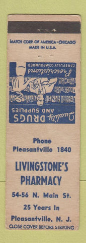 Matchbook Cover - Livingstone's Pharmacy Drug Pleasantville NJ