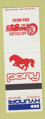 Matchbook Cover - Hyundai Pony Chateauguay Moteurs QC?