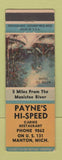 Matchbook Cover - Payne's Hi Speed Cabins Restaurant oil gas Manton MI