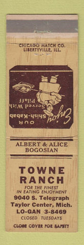 Matchbook Cover - Towne Ranch Taylor Center MI