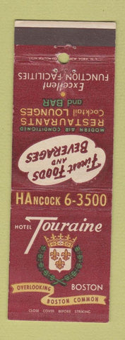 Matchbook Cover - Hotel Touraine Boston MA