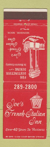 Matchbook Cover - Joe's French Italian Inn Monroe MI