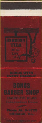 Matchbook Cover - Bonus Barber Shop Chicago IL SAMPLE