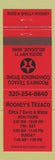 Matchbook Cover - Texaco oil gas Rooney's Belgrade MN