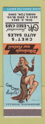 Matchbook Cover - Chet's Auto Sales Hamilton OH pinup SAMPLE