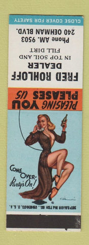 Matchbook Cover - Fred Rohloff Dirt Top Soil Dealer Buffalo NY pinup SAMPLE