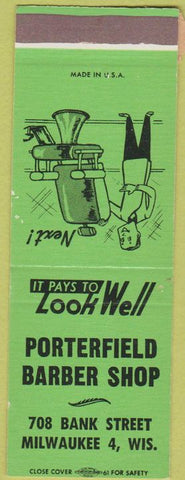 Matchbook Cover - Porterfield Barber Shop Milwaukee WI SAMPLE