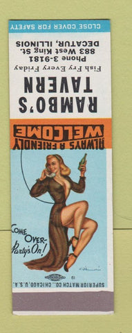 Matchbook Cover - Rambo's Tavern Decatur IL pinup SAMPLE
