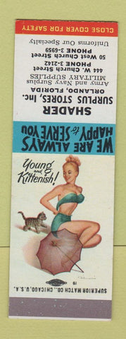 Matchbook Cover - Shader Surplus Stores Orlando FL Army Navy pinup SAMPLE