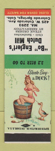 Matchbook Cover - Bo Englert's Dutch Mill Colorado Springs pinup SAMPLE