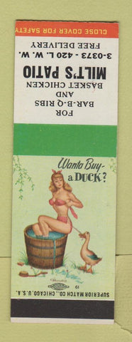 Matchbook Cover - Milt's Patio Restaurant pinup SAMPLE