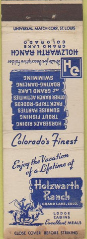 Matchbook Cover - Holzwarth Ranch Grand Lake CO WORN