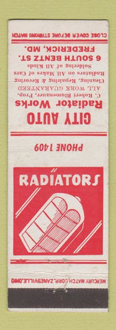 Matchbook Cover - City Auto Radiator Works Frederick MD
