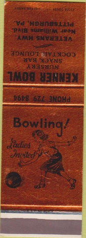 Matchbook Cover - Kenner Bowling Pittsburgh PA girlie SAMPLE