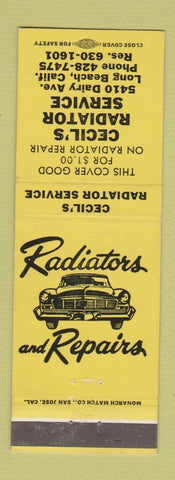 Matchbook Cover - Cecil's Radiator Service Long Beach CA YELLOW
