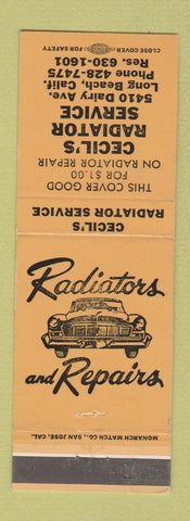 Matchbook Cover - Cecil's Radiator Service Long Beach CA ORANGE