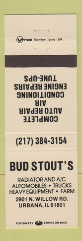 Matchbook Cover - Bud Stout's Radiator AC Service Urbana IL PEACH