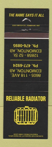 Matchbook Cover - Reliable Radiator Service Edmonton AB