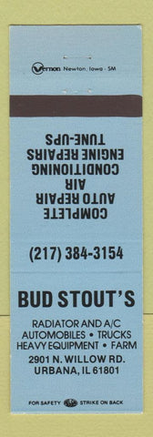 Matchbook Cover - Bud Stout's Radiator AC Service Urbana IL BLUE
