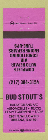Matchbook Cover - Bud Stout's Radiator AC Service Urbana IL PURPLE