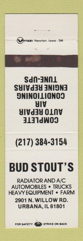 Matchbook Cover - Bud Stout's Radiator AC Service Urbana IL WHITE