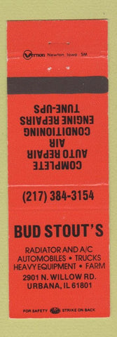 Matchbook Cover - Bud Stout's Radiator AC Service Urbana IL ORANGE