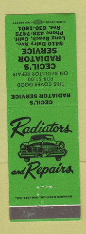 Matchbook Cover - Cecil's Radiator Service Long Beach CA GREEN