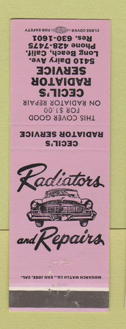 Matchbook Cover - Cecil's Radiator Service Long Beach CA LAVENDER