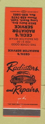 Matchbook Cover - Cecil's Radiator Service Long Beach CA ORANGE