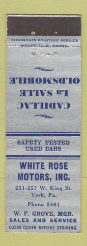 Matchbook Cover - White Rose Motors Cadillac Oldsmobile York PA WEAR