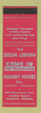 Matchbook Cover - Mahaney Motors Wabash IN Pontiac Cadillac