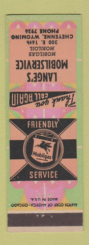 Matchbook Cover - Lange's Mobil oil gas Cheyenne WY