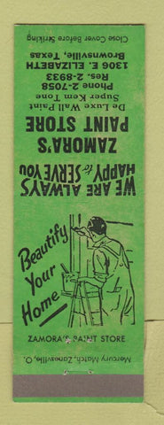 Matchbook Cover - Zamora's Paint Store Brownsville TX