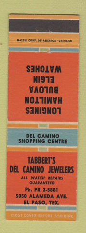 Matchbook Cover Tabbert's Del Camino Jewelry El Paso TX Hamilton Bulova Watches