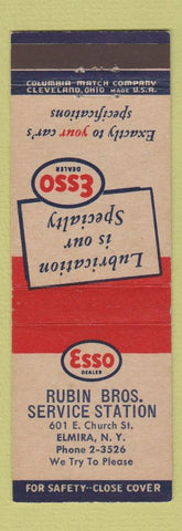 Matchbook Cover - Esso oil gas Rubin Bros Elmira NY