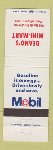 Matchbook Cover - Mobil oil gas Deano's Mini Mart Marshalltown IA