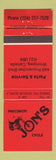 Matchbook Cover - Jon's Motorcycle Shop Winnipeg MB