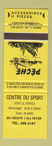 Matchbook Cover - Centre Du Sport Lyster QC YELLOW