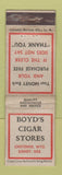 Matchbook Cover - Boyd's Cigar Store Sidney NE Cheyenne WY CROWN WEAR